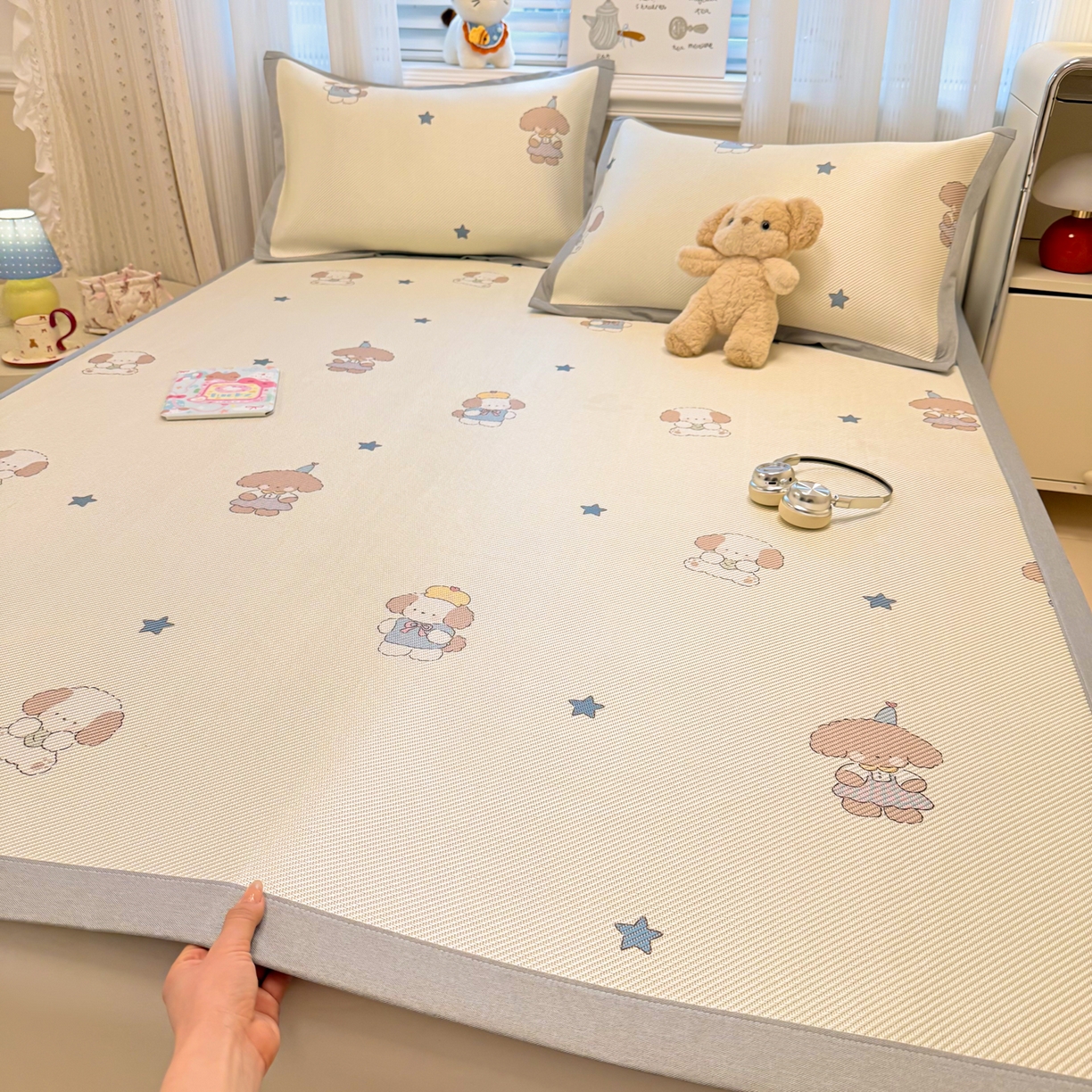 91家纺网 家纺一手货源 找家纺 慕尚家纺 2026新款清新凉感冰藤席平铺款 小毛球