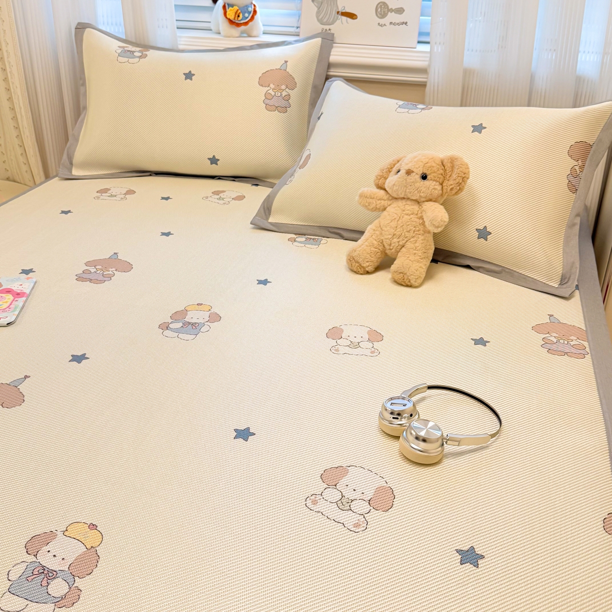 91家纺网 家纺一手货源 找家纺 慕尚家纺 2026新款清新凉感冰藤席平铺款 小毛球