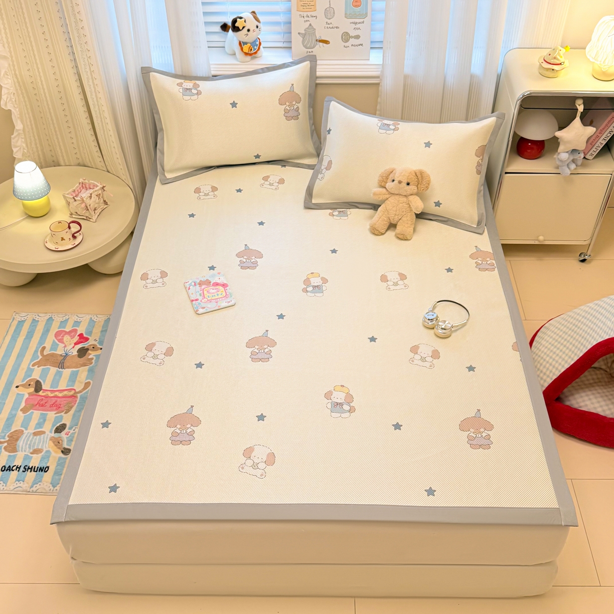 91家纺网 家纺一手货源 找家纺 慕尚家纺 2026新款清新凉感冰藤席平铺款 小毛球