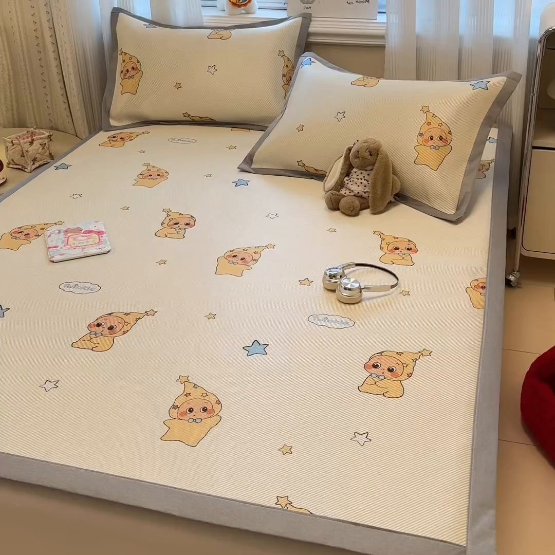 91家纺网 家纺一手货源 找家纺 慕尚家纺 2026新款清新凉感冰藤席平铺款 星星宝宝