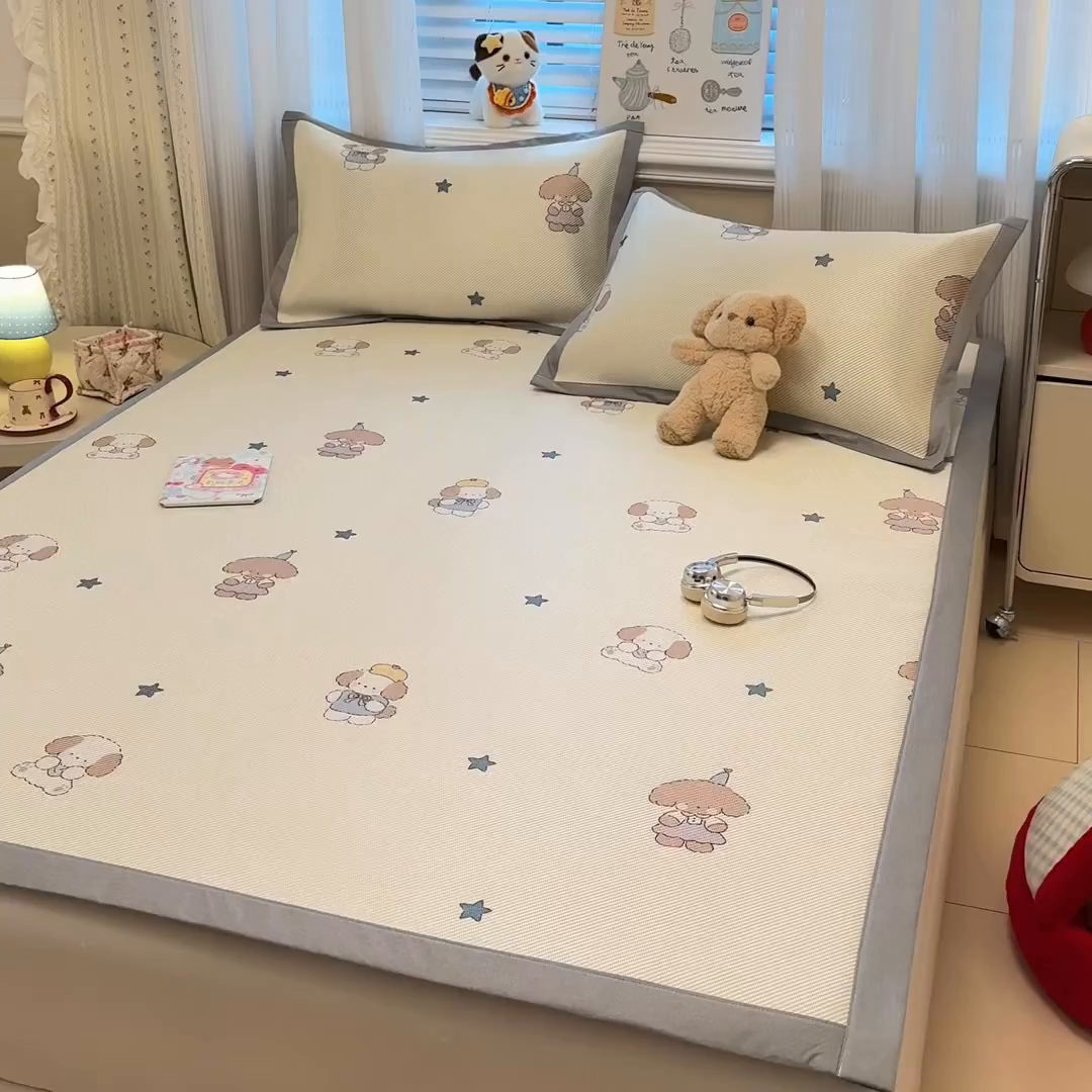 91家纺网 家纺一手货源 找家纺 慕尚家纺 2026新款清新凉感冰藤席平铺款 小毛球