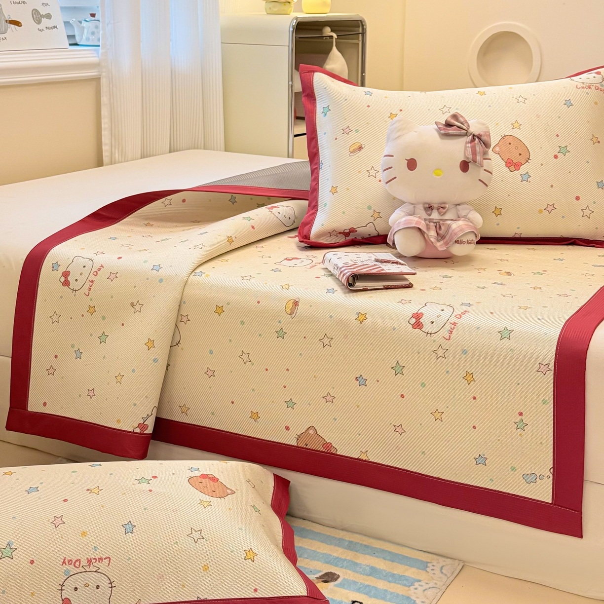 91家纺网 家纺一手货源 找家纺 慕尚家纺 2026新款清新凉感冰藤席平铺款 小猫耶