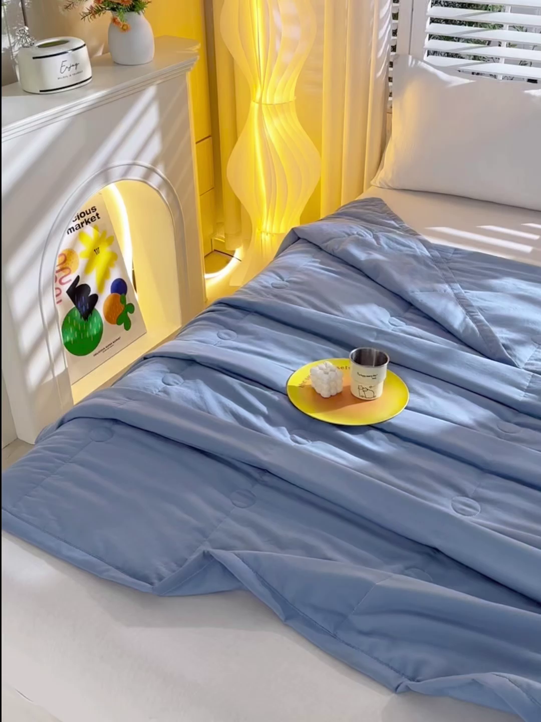 91家纺网 家纺一手货源 找家纺 羽涵家纺 2026新款磨毛水洗棉夏被夏凉被空调被 天青蓝