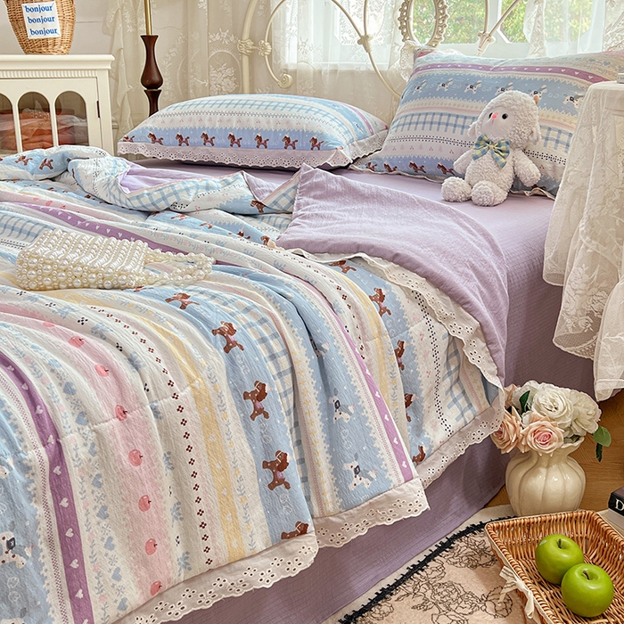 91家纺网 家纺一手货源 找家纺 （总）优尚佳生活馆 2026新款云感皱皱纱全棉花边款夏被四件套