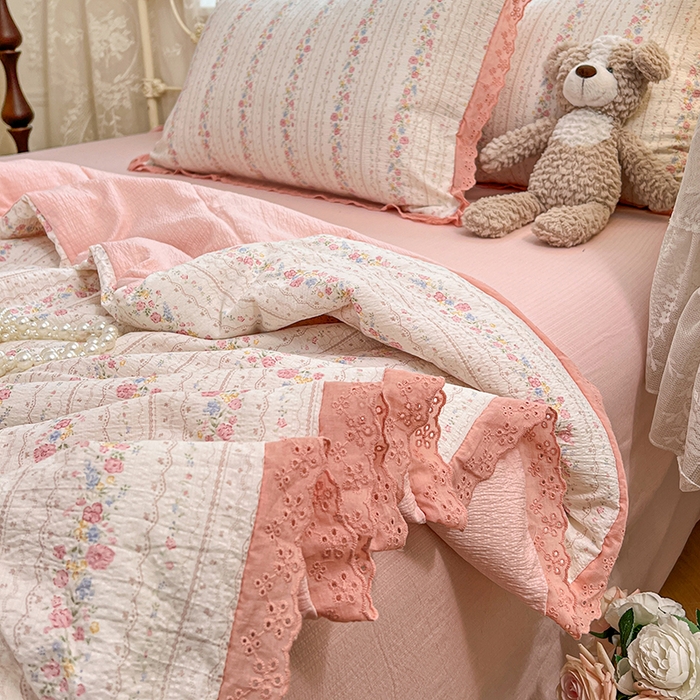 91家纺网 家纺一手货源 找家纺 优尚佳生活馆 2026新款云感皱皱纱全棉花边款夏被四件套 扶摇