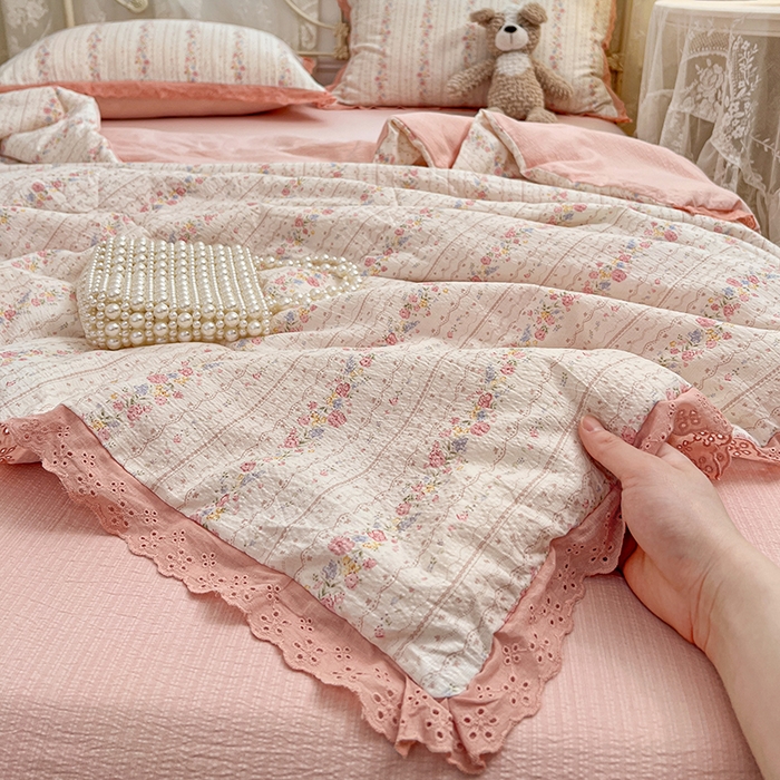 91家纺网 家纺一手货源 找家纺 优尚佳生活馆 2026新款云感皱皱纱全棉花边款夏被四件套 扶摇