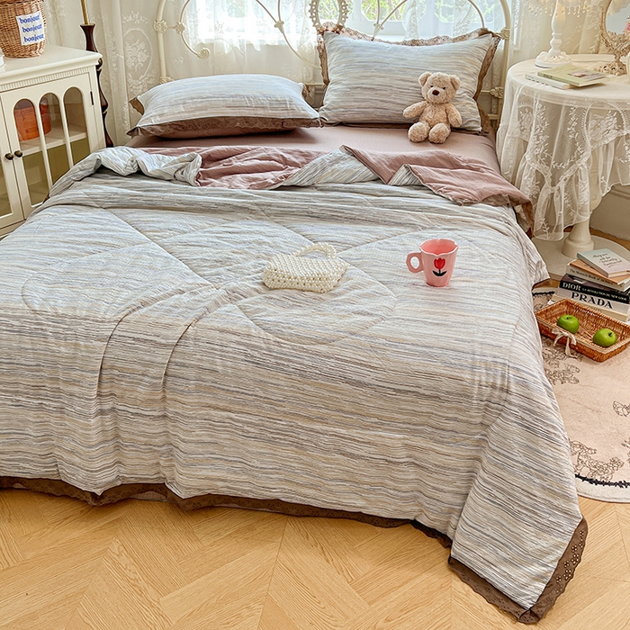 91家纺网 家纺一手货源 找家纺 优尚佳生活馆 2026新款云感皱皱纱全棉花边款夏被四件套 暮纱