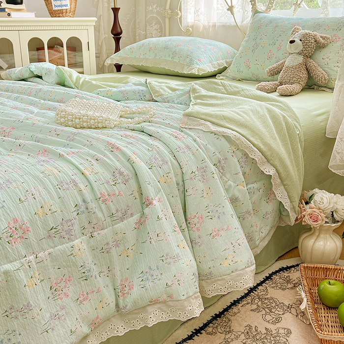 优尚佳生活馆 2026新款云感皱皱纱全棉花边款夏被四件套 清禾