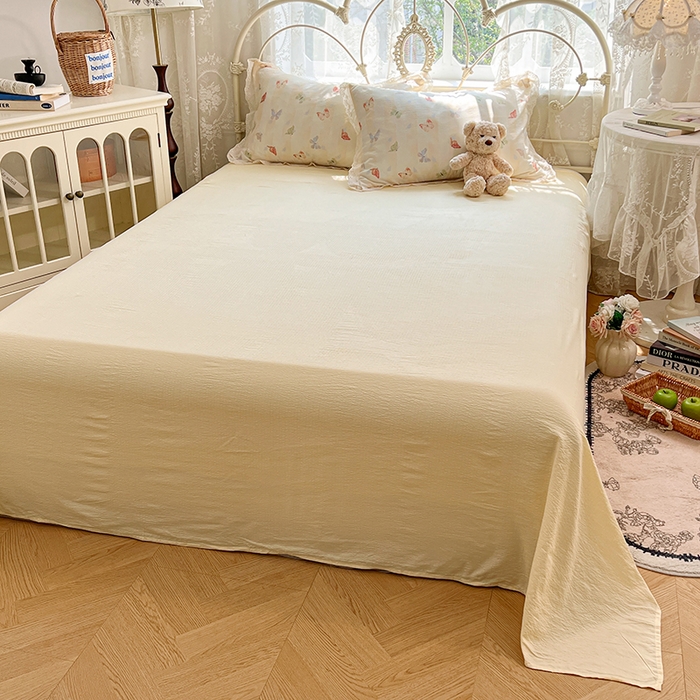 91家纺网 家纺一手货源 找家纺 优尚佳生活馆 2026新款云感皱皱纱全棉花边款夏被四件套 蝶儿飞