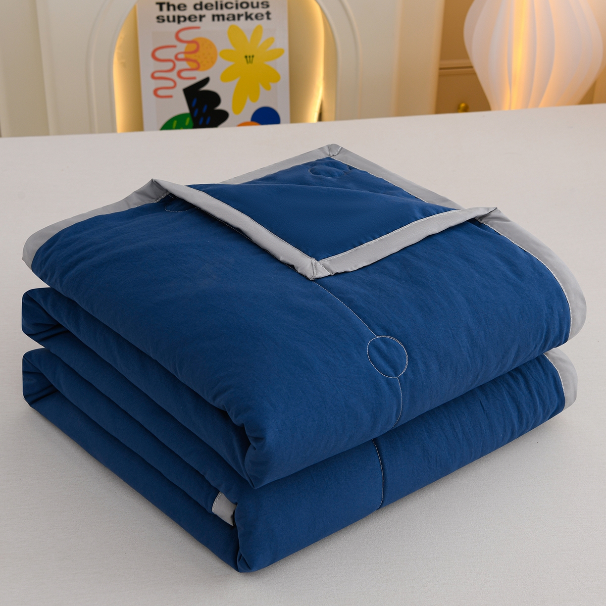 91家纺网 家纺一手货源 找家纺 羽涵家纺 2026新款磨毛水洗棉夏被夏凉被空调被 星夜蓝