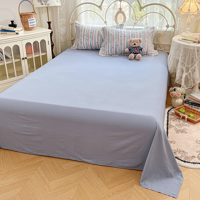 91家纺网 家纺一手货源 找家纺 优尚佳生活馆 2026新款云感皱皱纱全棉花边款夏被四件套 蓝屿