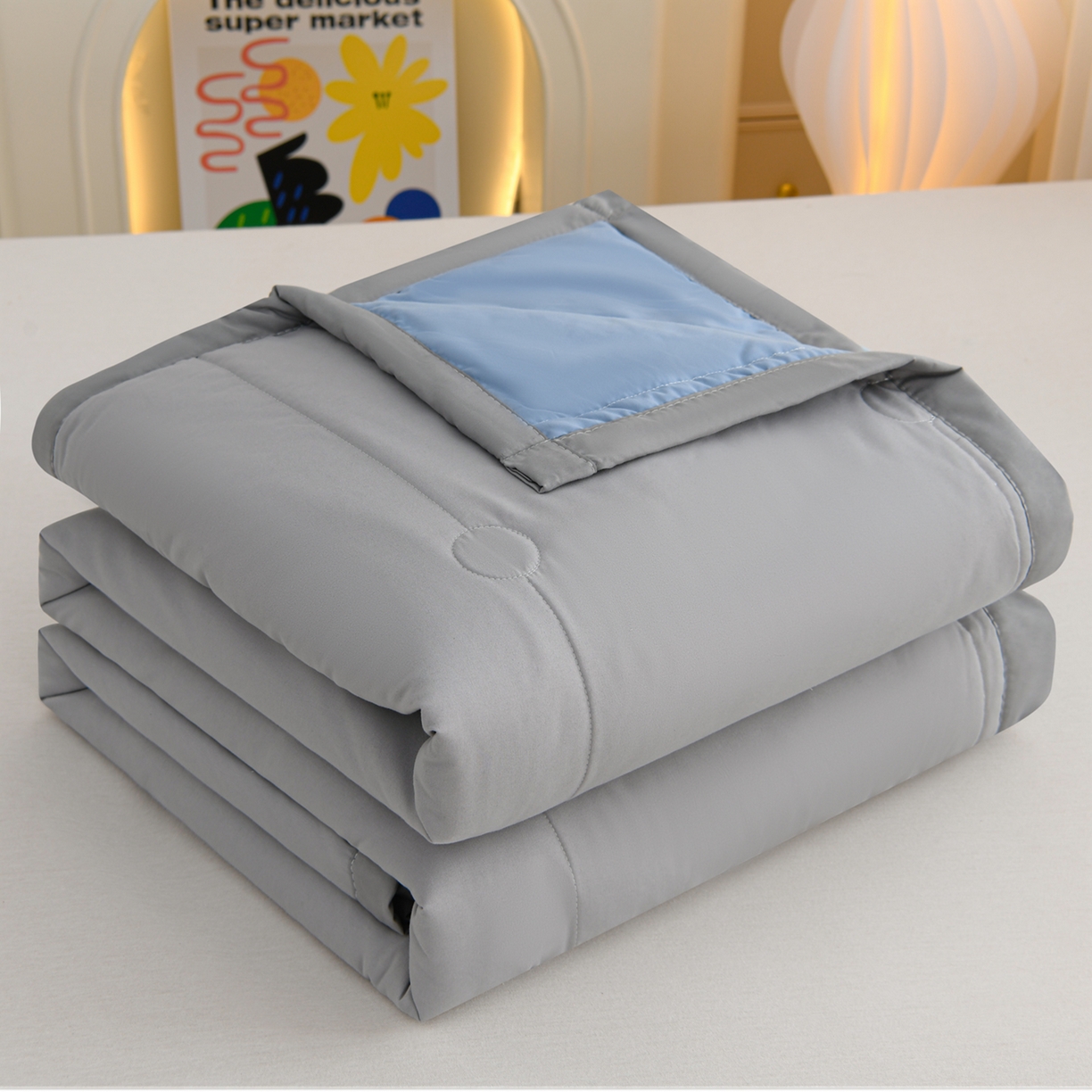 91家纺网 家纺一手货源 找家纺 羽涵家纺 2026新款磨毛水洗棉夏被夏凉被空调被 月光灰