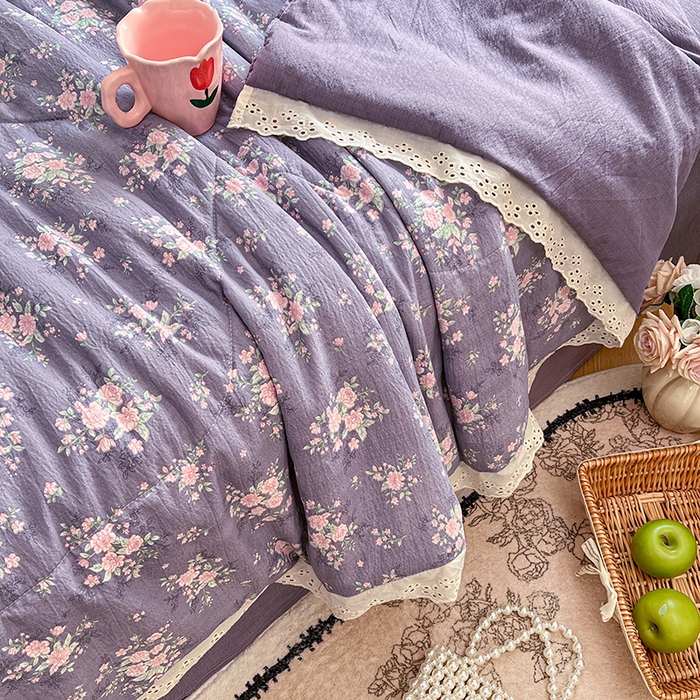 91家纺网 家纺一手货源 找家纺 （总）优佳优品 2026新款云感皱皱纱全棉花边款夏被四件套