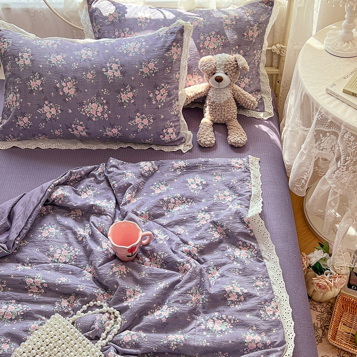 91家纺网 家纺一手货源 找家纺 （总）优佳优品 2026新款云感皱皱纱全棉花边款夏被四件套