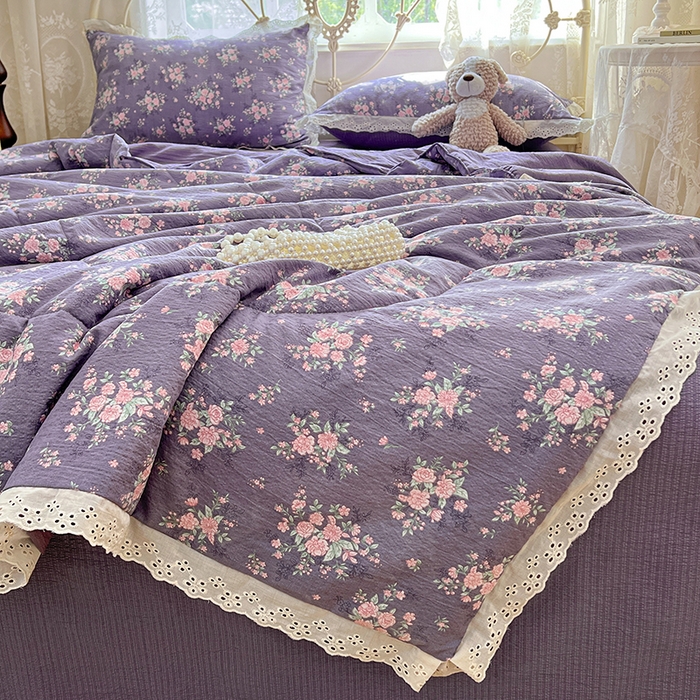 91家纺网 家纺一手货源 找家纺 （总）优佳优品 2026新款云感皱皱纱全棉花边款夏被四件套