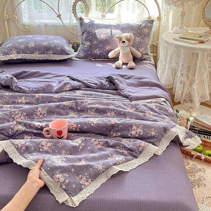 91家纺网 家纺一手货源 找家纺 （总）优佳优品 2026新款云感皱皱纱全棉花边款夏被四件套