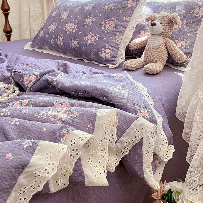 91家纺网 家纺一手货源 找家纺 （总）优佳优品 2026新款云感皱皱纱全棉花边款夏被四件套