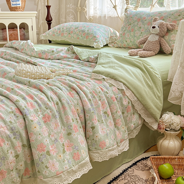 91家纺网 家纺一手货源 找家纺 （总）优佳优品 2026新款云感皱皱纱全棉花边款夏被四件套