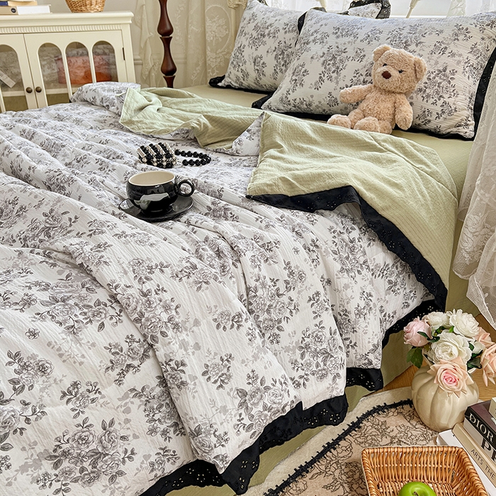 91家纺网 家纺一手货源 找家纺 （总）优佳优品 2026新款云感皱皱纱全棉花边款夏被四件套