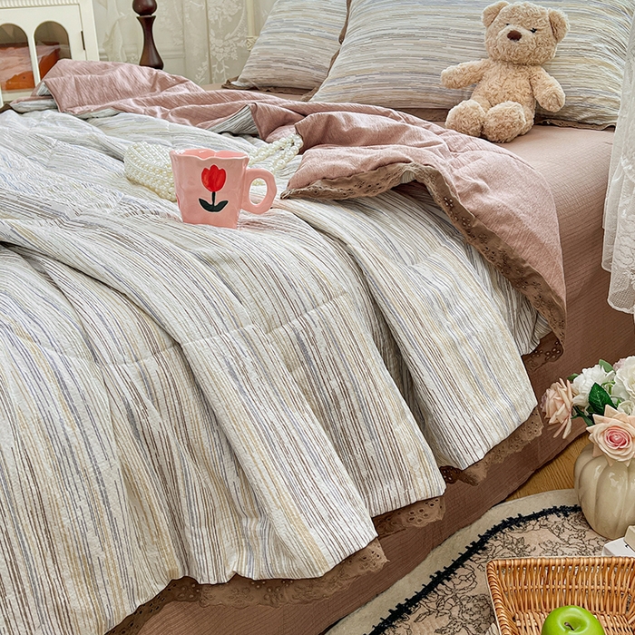 91家纺网 家纺一手货源 找家纺 （总）优佳优品 2026新款云感皱皱纱全棉花边款夏被四件套