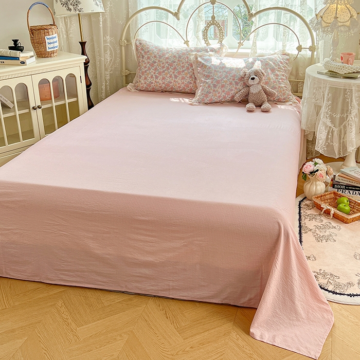 91家纺网 家纺一手货源 找家纺 优佳优品 2026新款云感皱皱纱全棉花边款夏被四件套 粉糯