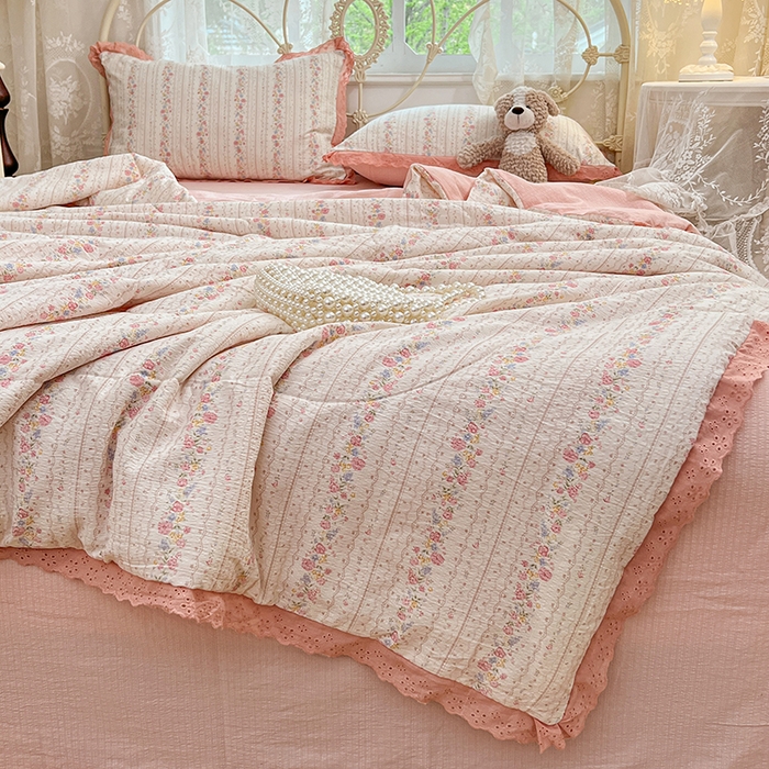 91家纺网 家纺一手货源 找家纺 优佳优品 2026新款云感皱皱纱全棉花边款夏被四件套 扶摇