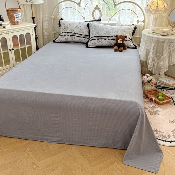 91家纺网 家纺一手货源 找家纺 优佳优品 2026新款云感皱皱纱全棉花边款夏被四件套 清墨