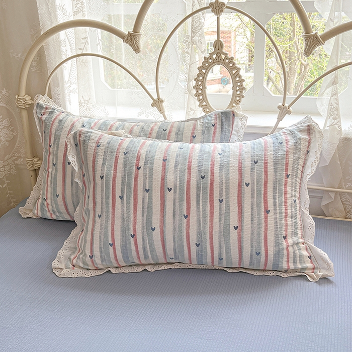 91家纺网 家纺一手货源 找家纺 优佳优品 2026新款云感皱皱纱全棉花边款夏被四件套 蓝屿