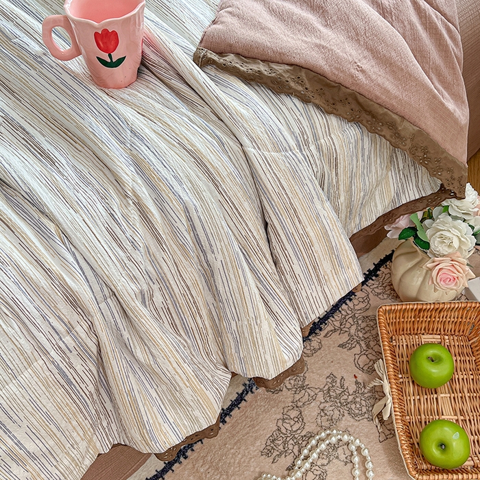 91家纺网 家纺一手货源 找家纺 优佳优品 2026新款云感皱皱纱全棉花边款夏被四件套 暮纱