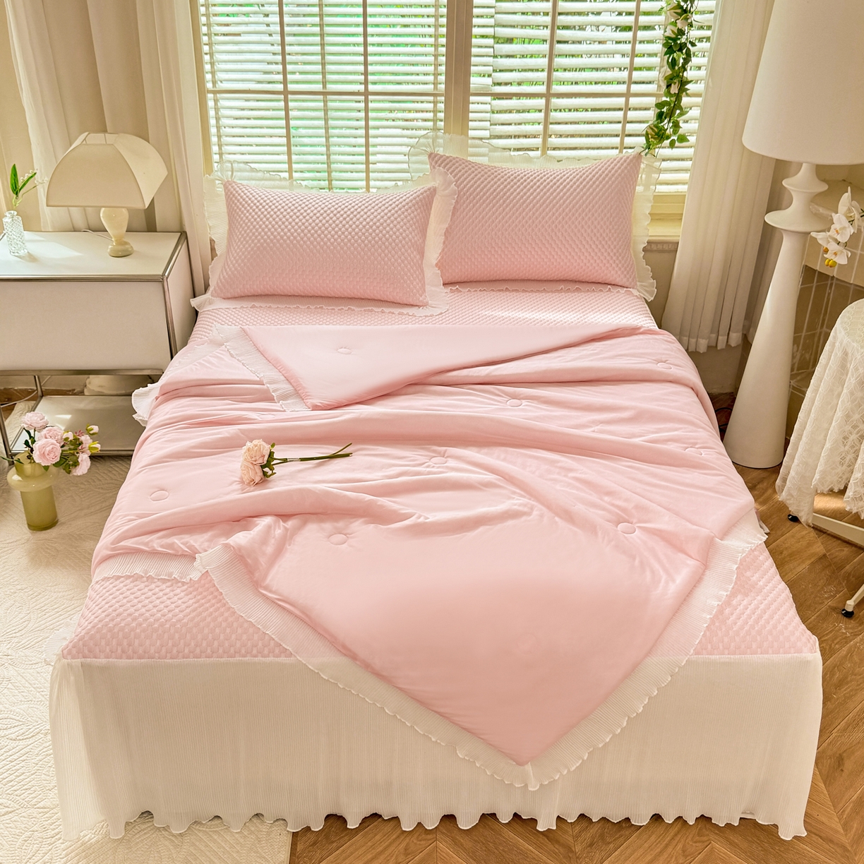 91家纺网 家纺一手货源 找家纺 （总）逸尚阁 2026新款凉感夏被冰豆豆床裙凉席四件套