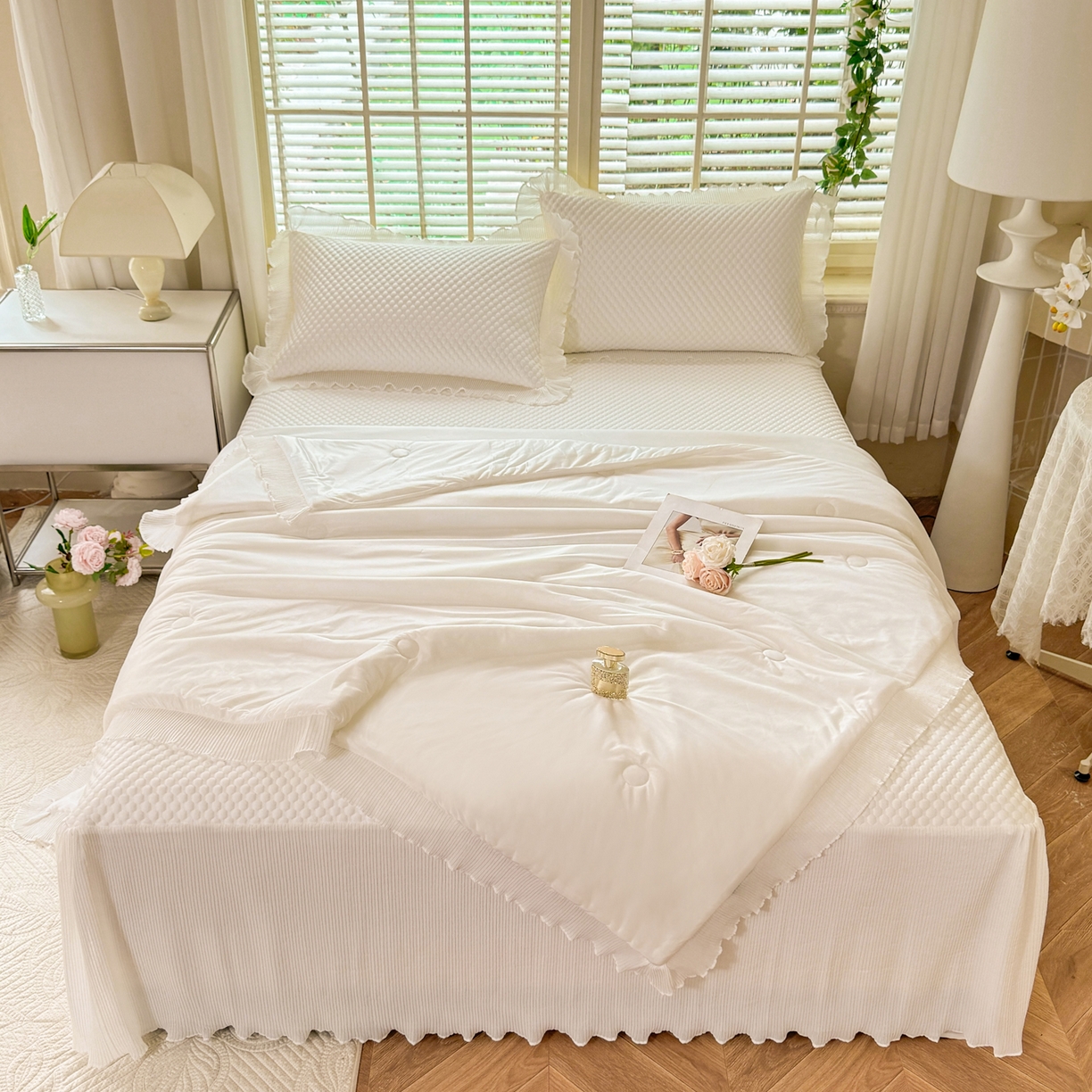 91家纺网 家纺一手货源 找家纺 （总）逸尚阁 2026新款凉感夏被冰豆豆床裙凉席四件套