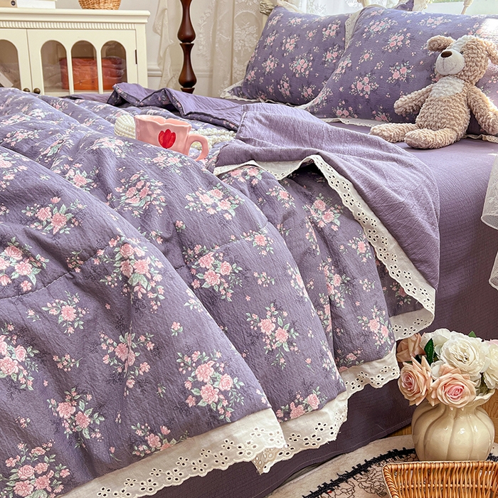 91家纺网 家纺一手货源 找家纺 （总）优佳优品 2026新款云感皱皱纱全棉花边款夏被四件套