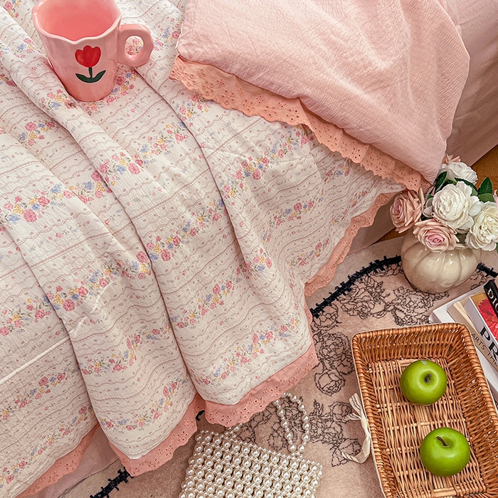 91家纺网 家纺一手货源 找家纺 优佳优品 2026新款云感皱皱纱全棉花边款夏被四件套 扶摇