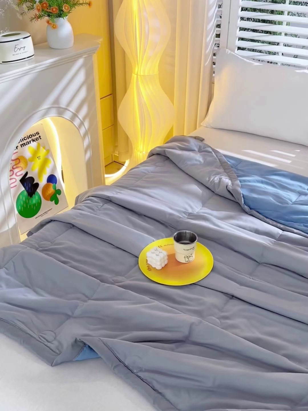 91家纺网 家纺一手货源 找家纺 羽涵家纺 2026新款磨毛水洗棉夏被夏凉被空调被 月光灰