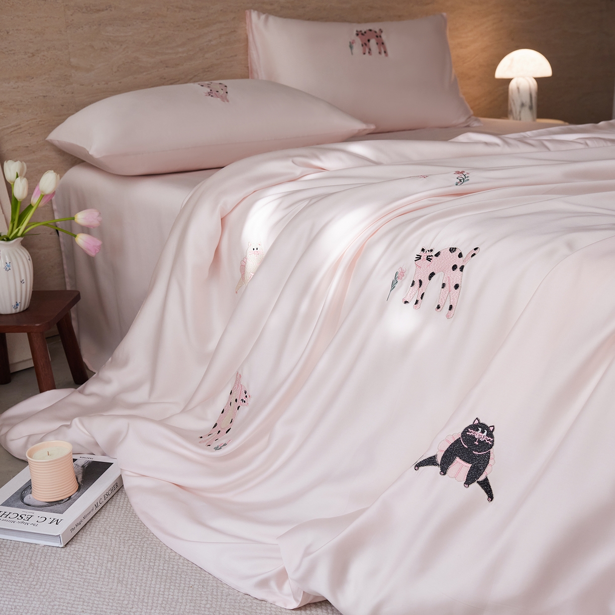 91家纺网 家纺一手货源 找家纺 （总）沐珩家纺 2026新款兰精天丝绣花四件套-萌宠系列