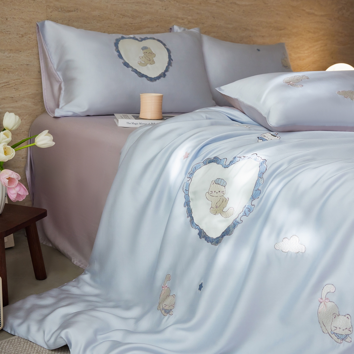 91家纺网 家纺一手货源 找家纺 （总）沐珩家纺 2026新款兰精天丝绣花四件套-萌宠系列