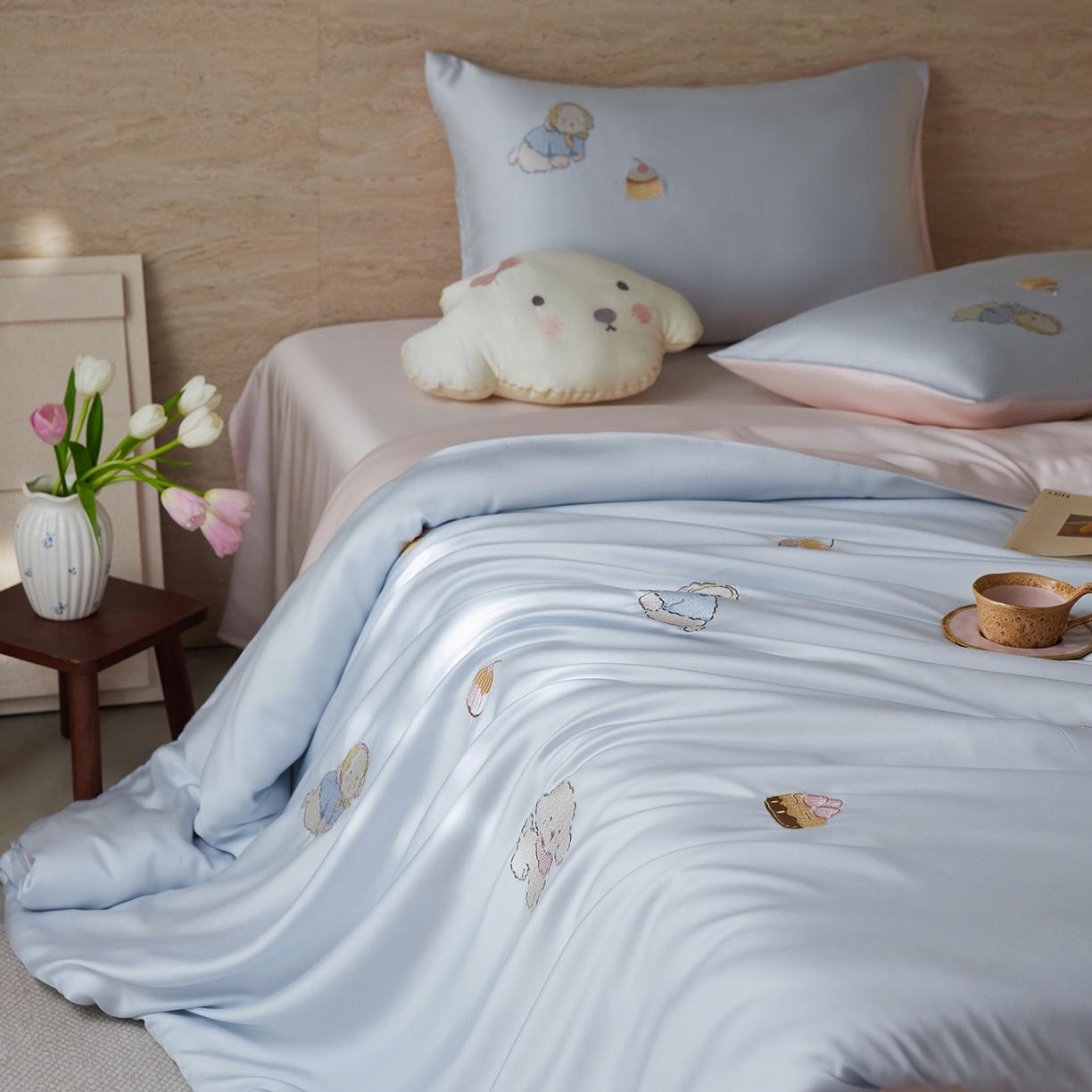 91家纺网 家纺一手货源 找家纺 （总）沐珩家纺 2026新款兰精天丝绣花四件套-萌宠系列