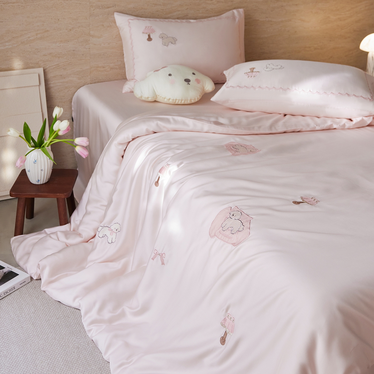 91家纺网 家纺一手货源 找家纺 （总）沐珩家纺 2026新款兰精天丝绣花四件套-萌宠系列