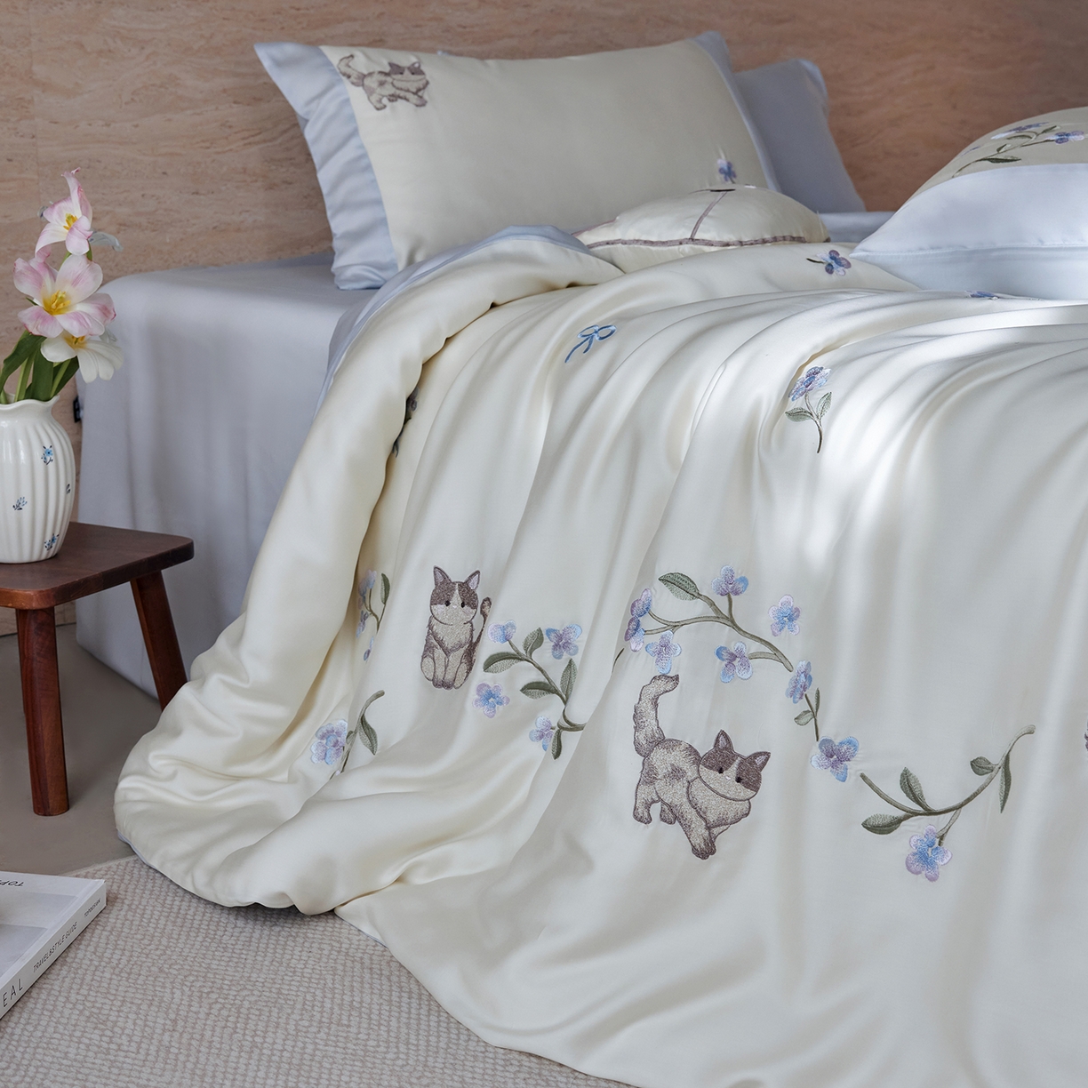 91家纺网 家纺一手货源 找家纺 （总）沐珩家纺 2026新款兰精天丝绣花四件套-萌宠系列