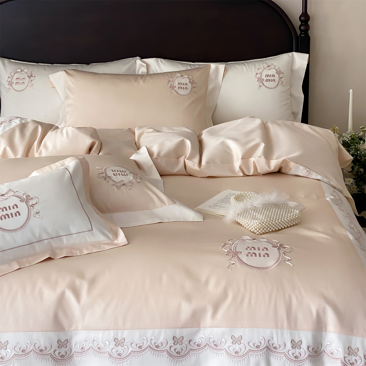 91家纺网 家纺一手货源 找家纺 （总）树下 2026新款a类100支50s双股刺绣高支高密贡缎长绒棉四件套全棉四件套-蝶吟