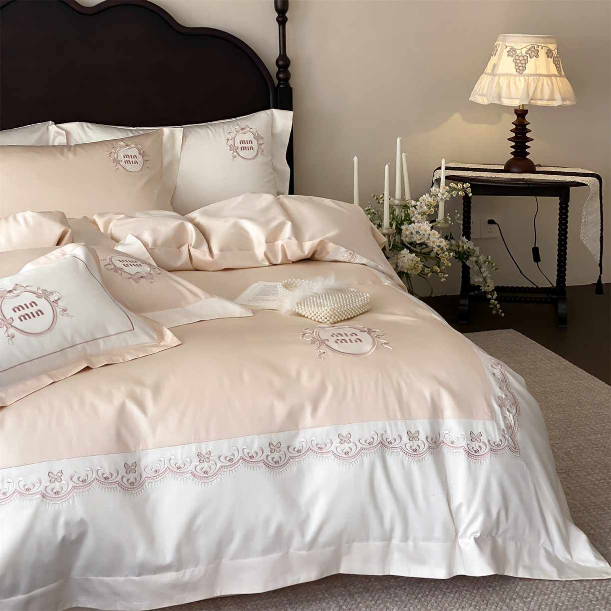 91家纺网 家纺一手货源 找家纺 （总）树下 2026新款a类100支50s双股刺绣高支高密贡缎长绒棉四件套全棉四件套-蝶吟