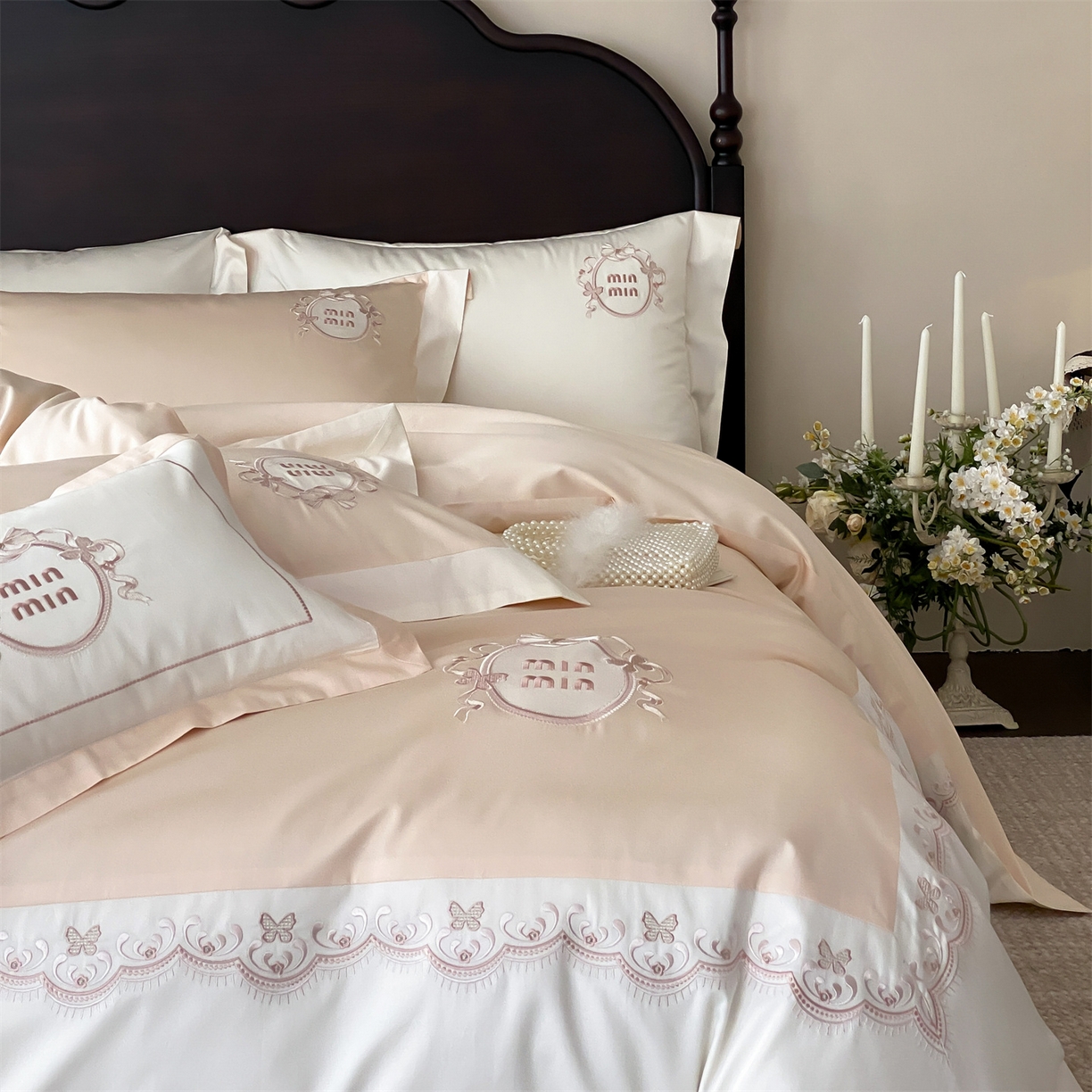 91家纺网 家纺一手货源 找家纺 （总）树下 2026新款a类100支50s双股刺绣高支高密贡缎长绒棉四件套全棉四件套-蝶吟