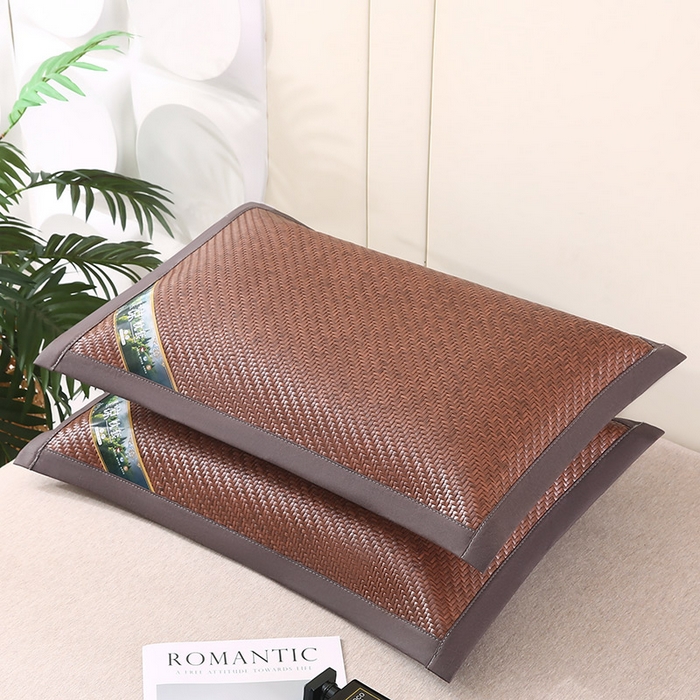 91家纺网 家纺一手货源 找家纺 小牛席业 2026新款经典款-角标霸王藤夏凉枕藤枕头冰藤枕头冰丝枕豆豆枕头 咖色