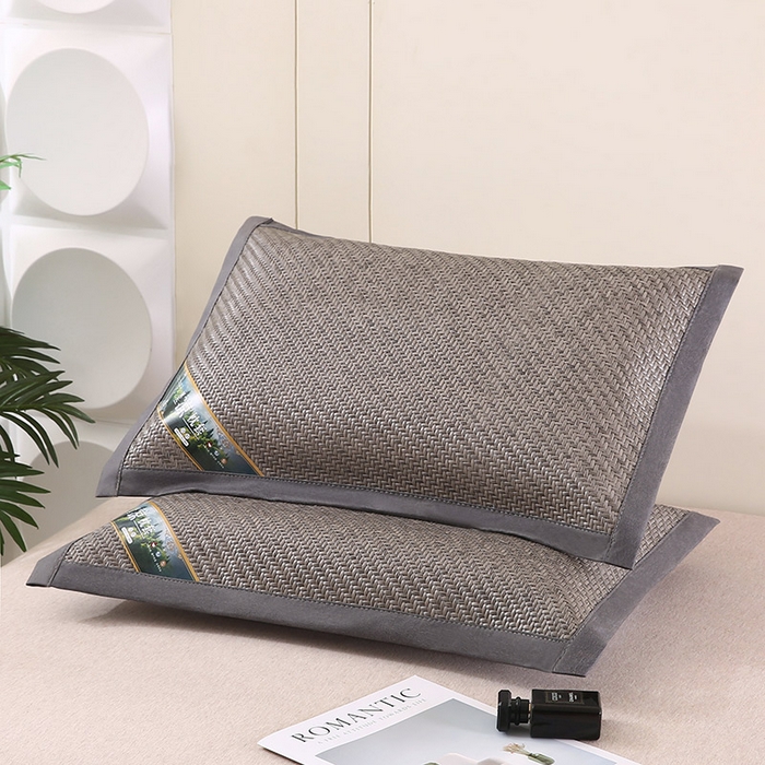 91家纺网 家纺一手货源 找家纺 小牛席业 2026新款经典款-角标霸王藤夏凉枕藤枕头冰藤枕头冰丝枕豆豆枕头 灰色