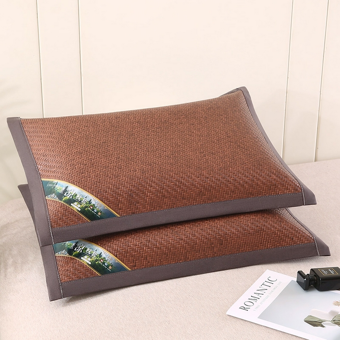 91家纺网 家纺一手货源 找家纺 小牛席业 2026新款经典款-角标霸王藤夏凉枕藤枕头冰藤枕头冰丝枕豆豆枕头 咖色