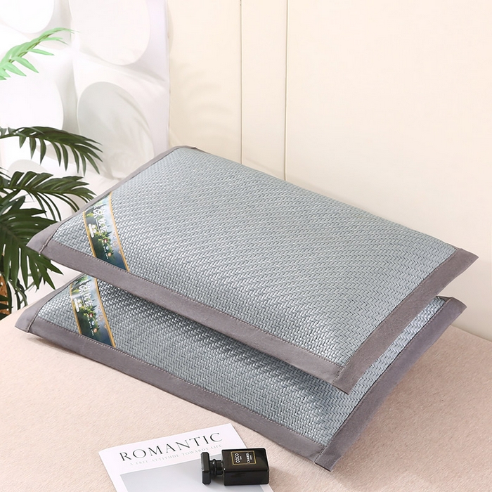 91家纺网 家纺一手货源 找家纺 小牛席业 2026新款经典款-角标霸王藤夏凉枕藤枕头冰藤枕头冰丝枕豆豆枕头 蓝色