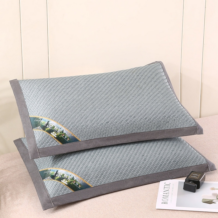 91家纺网 家纺一手货源 找家纺 小牛席业 2026新款经典款-角标霸王藤夏凉枕藤枕头冰藤枕头冰丝枕豆豆枕头 蓝色