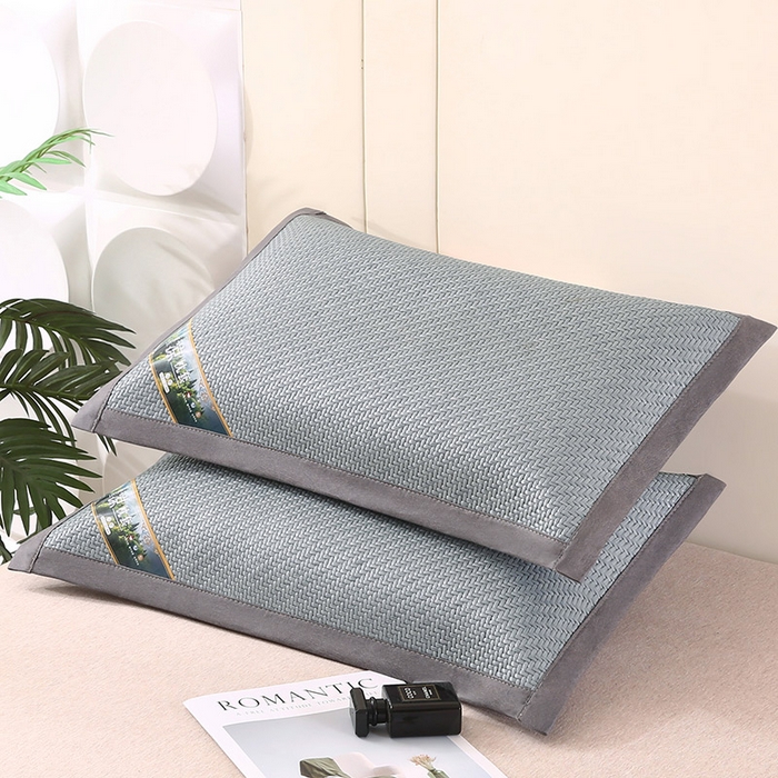 91家纺网 家纺一手货源 找家纺 小牛席业 2026新款经典款-角标霸王藤夏凉枕藤枕头冰藤枕头冰丝枕豆豆枕头 蓝色