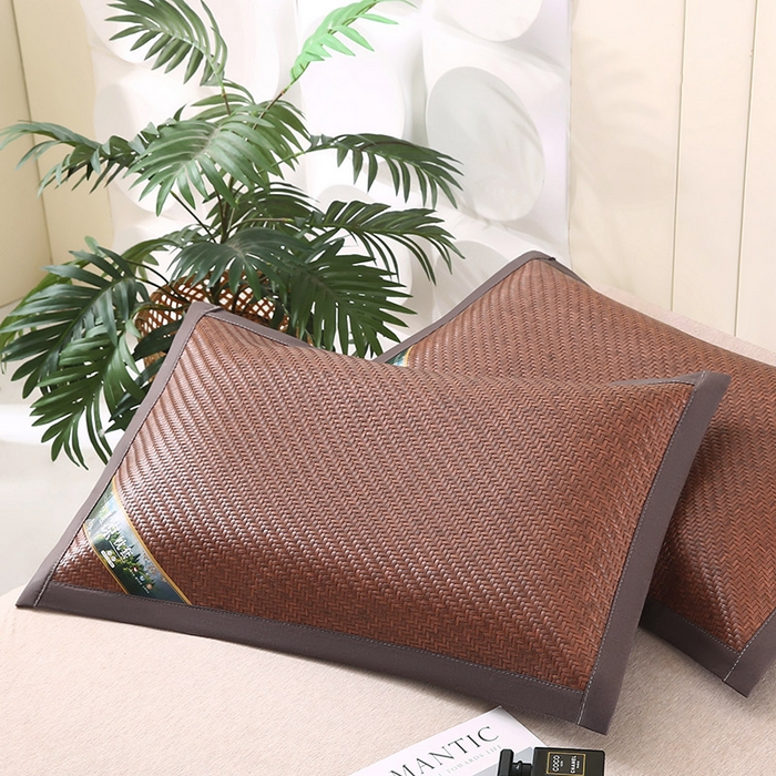 91家纺网 家纺一手货源 找家纺 小牛席业 2026新款经典款-角标霸王藤夏凉枕藤枕头冰藤枕头冰丝枕豆豆枕头 咖色