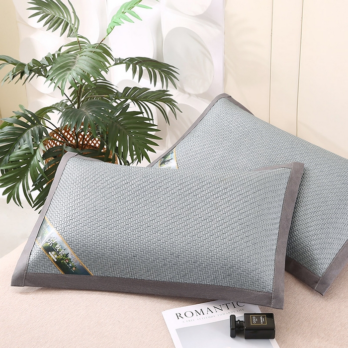 91家纺网 家纺一手货源 找家纺 小牛席业 2026新款经典款-角标霸王藤夏凉枕藤枕头冰藤枕头冰丝枕豆豆枕头 蓝色